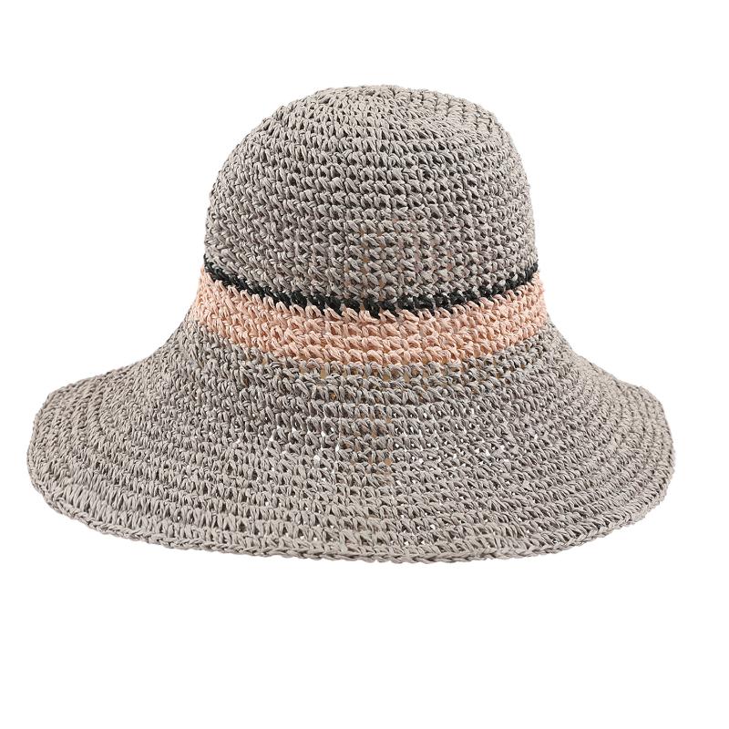

Sunscreen straw hat, fisherman hat, color hand-woven sunshade, striped dome, curling, big brim, female hat, Khaki