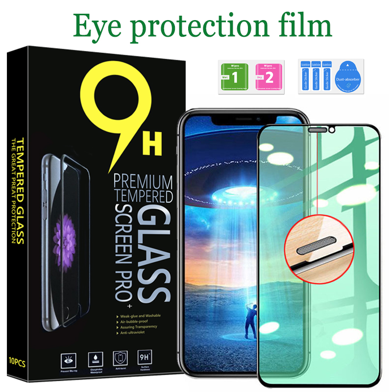 

Green Tempered Glass for iPhone 11 Pro MaxProtect Eyes New Technology Screen Protector for iPhone XR XS Max i7/8 Plus Free Frame