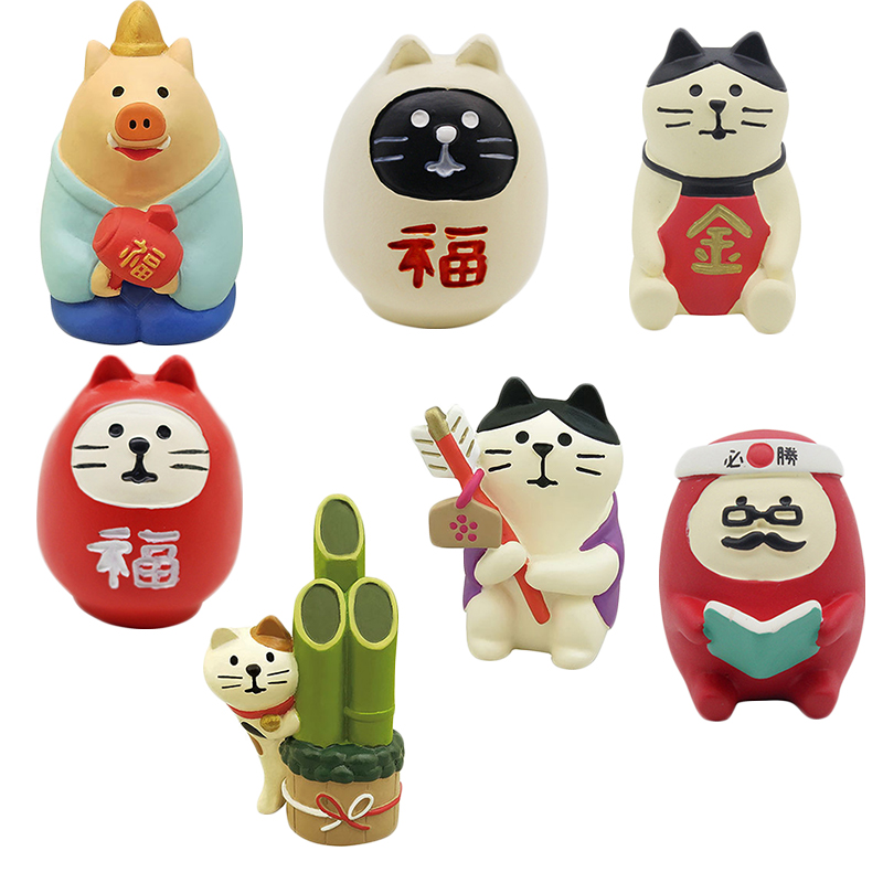 

16 Types Japan Kawaii Cartoon Maneki Neko Lucky Calico Cat Ride Koi New Year Mascot Ornament Desktop Home Decoration Accessories