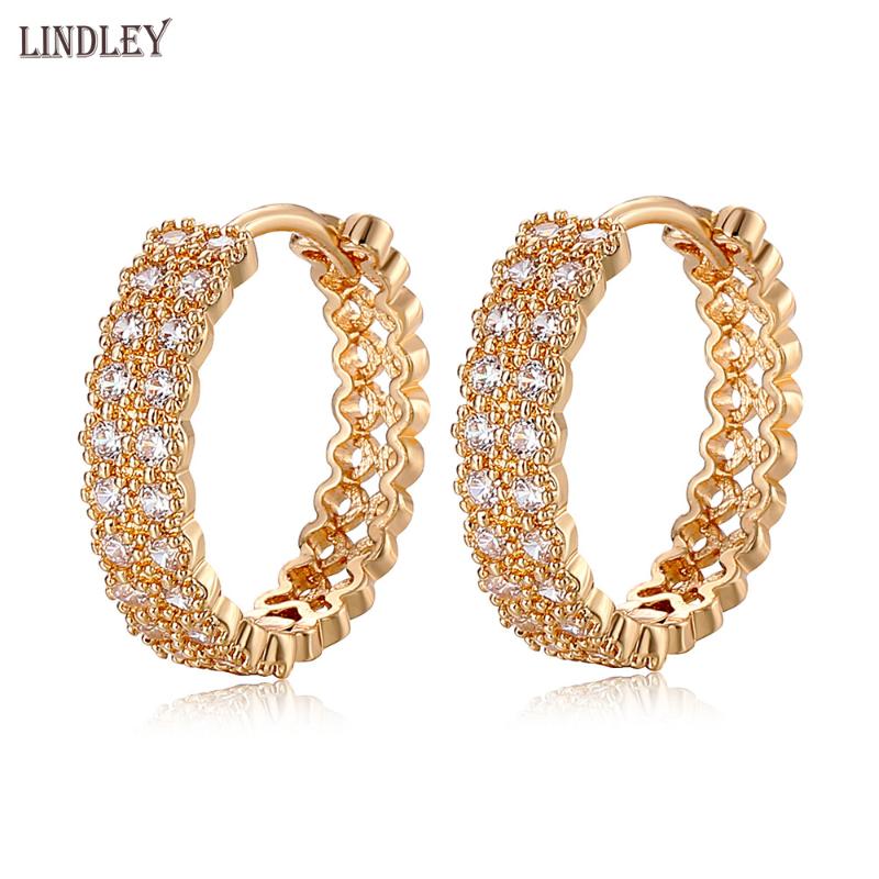 

Hoop & Huggie LINDLEY 2021 Gold Women's Earrings 585 Rose Micro-wax Inlay + Zircon Fine Wedding Party Luxury Jewelry