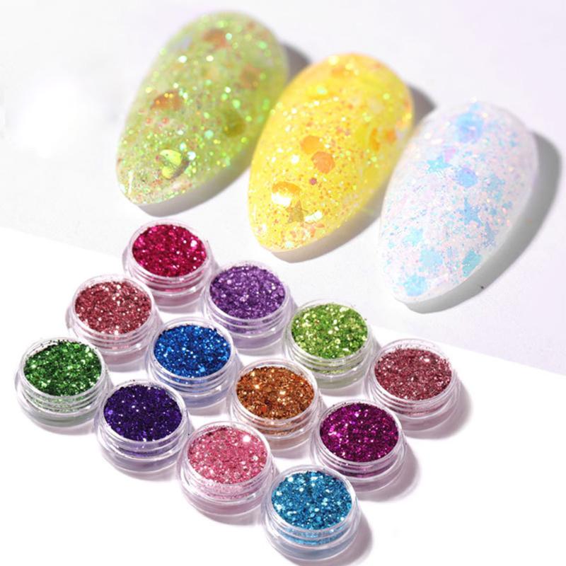 

12pcs/set Tips Charm Star Butterfly Easy Apply Nail Sequins Art Decoration Colorful Glitter Long Lasting DIY Fashion Manicure