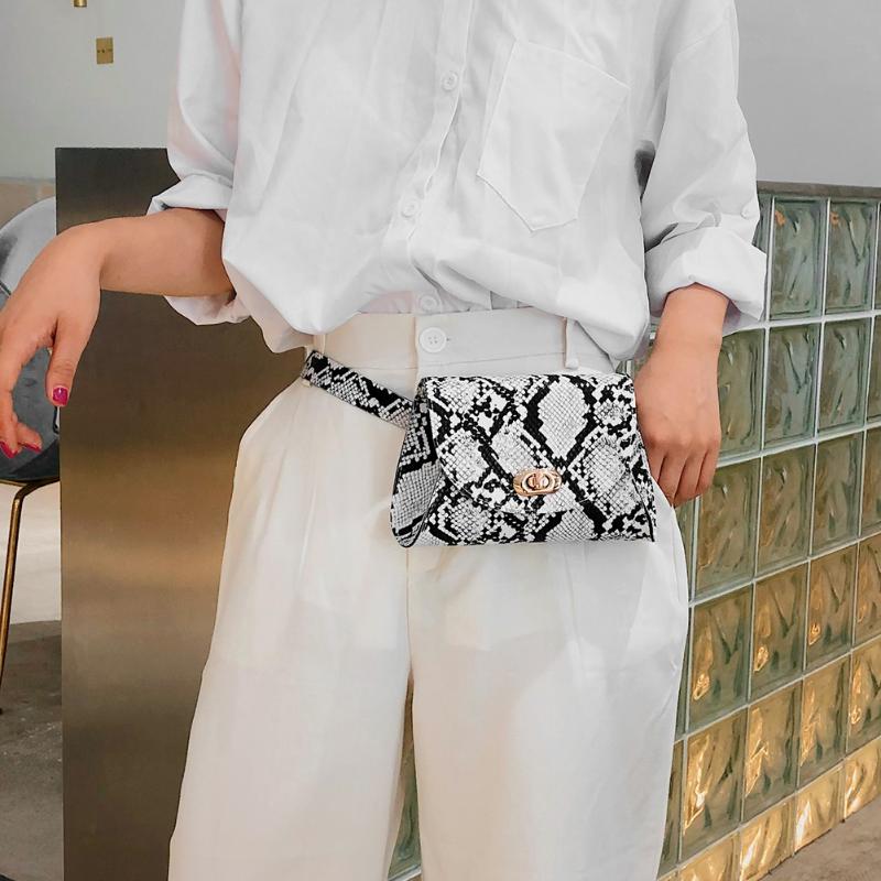

Fashion Snake Print Sports Shoulder Messenger Handbags Women Waist Fanny Belt Packs PU Leather Crossbody Chest Bags Phone Pouch, White