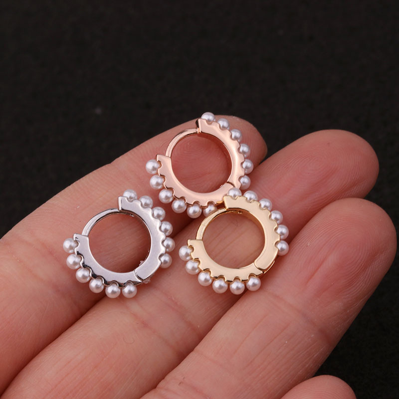 

1 PCS Trendy Simple Small Micro Pave Simulated Pearl Ear Hoops Bone Cuff Earrings Cute 8mm Circles Copper Hoop Ear Jewelry