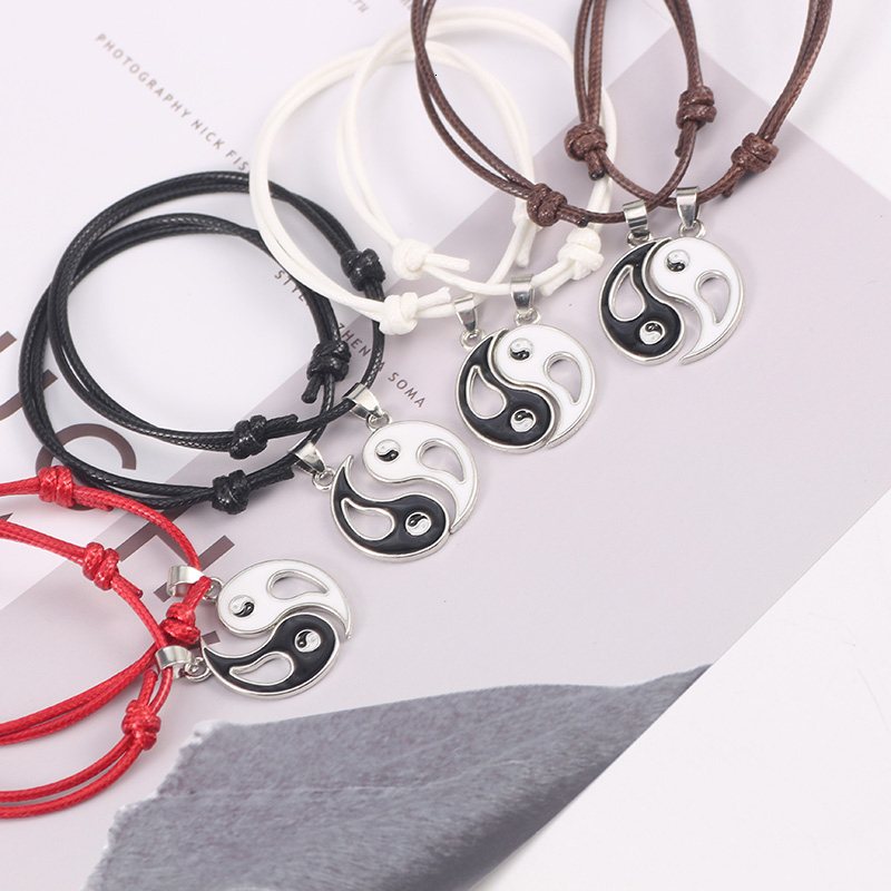 

Multicolored Leather Best Friend Bracelet For Women Men Taiji Pendant Adjustable Bracelets Couple Charms Jewelry Gift 2020