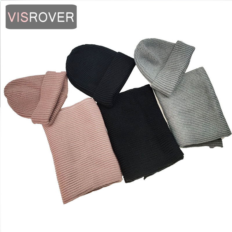 

VISROVER 9 colorways unisex Autumn winter solid color real cashmere hat and scarf New cashmere unisex Warm bonnet snood matched