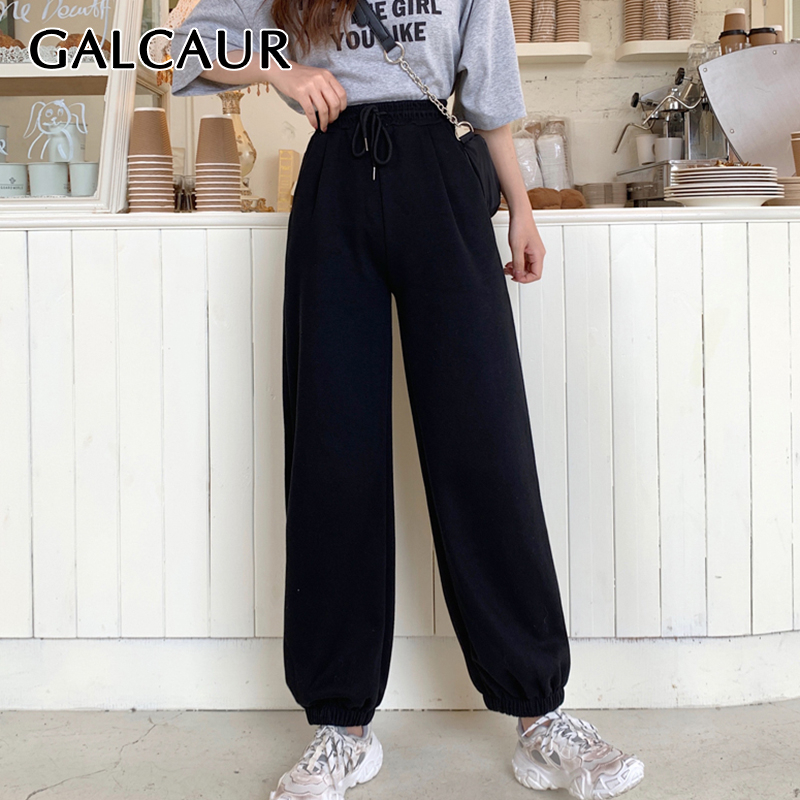 

CHICEVER Lace Up Women's Trouser High Waist Tunic Pocket Plus Size Casual Harem Pants Female 2020 Fashion Summer New Clothes, Black