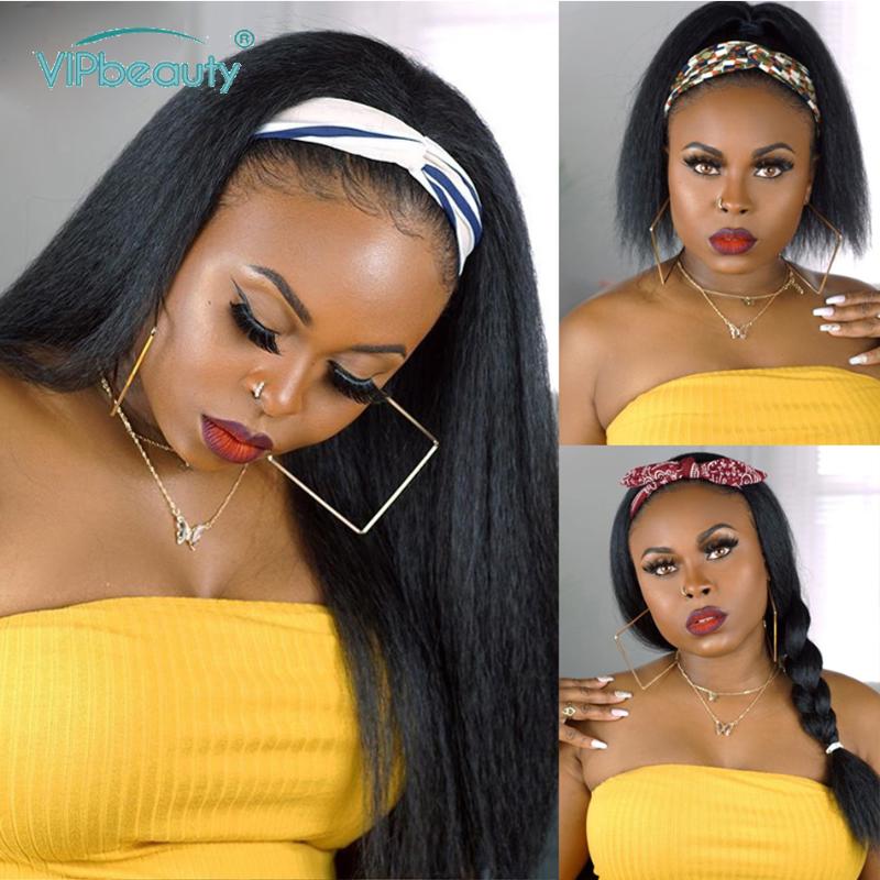 

Yaki Human Hair Wig Brazilian Remy Human Hair Headband Wigs 180% Yaki Straight Machine Made Wig For Black Women VIPbeauty, As pic