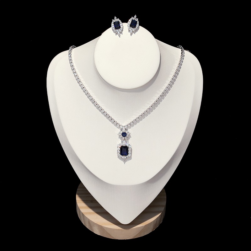 

New Shiny cubic zircon wedding earrings necklace jewelry set royal blue jewelry set evening dress accessories