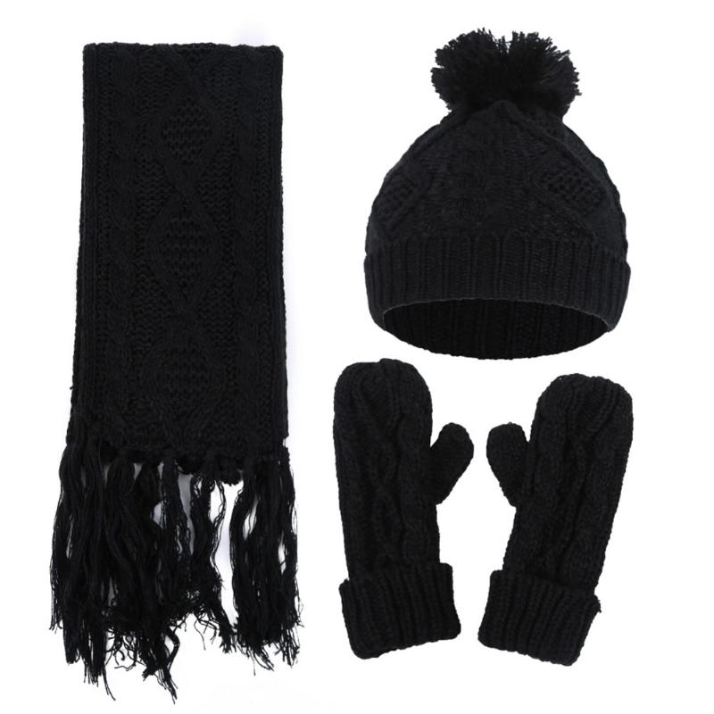 

Casual Set Winter Scarf AND Gloves Hat Artificial Woolen Knitted Windproof Warm