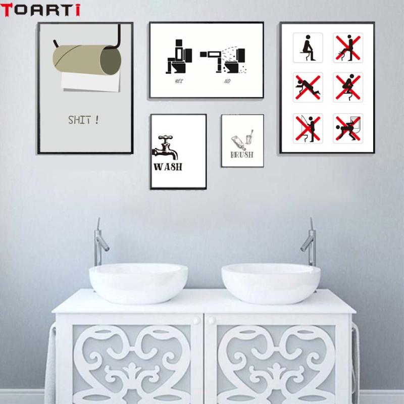 

Toilet Note Poster Wash Hands Brush Teeth Canvas Painting Prints Home Decor for Bathroom Washroom Wall Picture Art