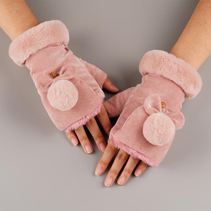 

YU XUE QING Ball Clamshell Gloves winter fingerless Soft Warm Candy Color Double Layer Female Plush Children's Winter Gloves