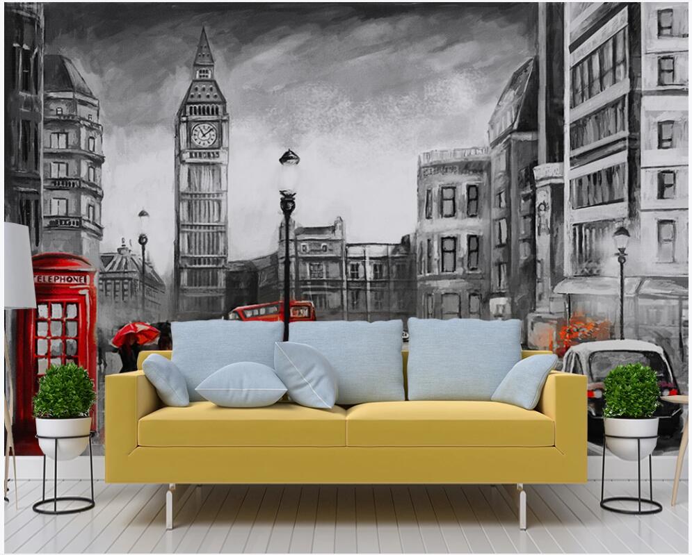 

Custom mural photo wallpaper 3d Black and white hand painted British oil painting landscape home decor living room wallpaper for walls 3 d, Non-woven wallpaper