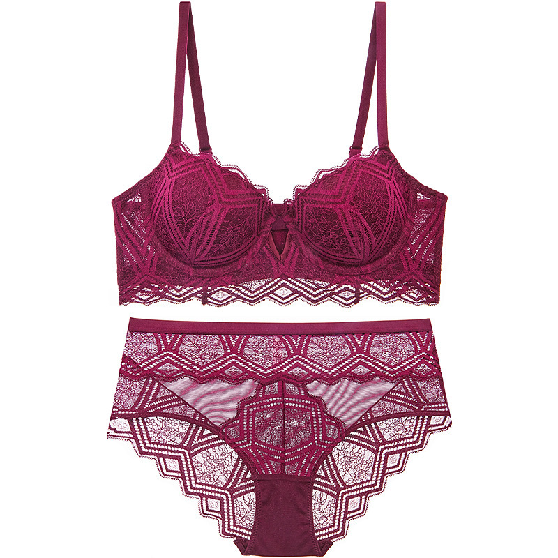 

New Lace Lingerie Women Sexy Bra Set Push up thicken Bras Underwear Set 3/4 Cup Lingerie Embroidery Flowers Bras and Panties, Black