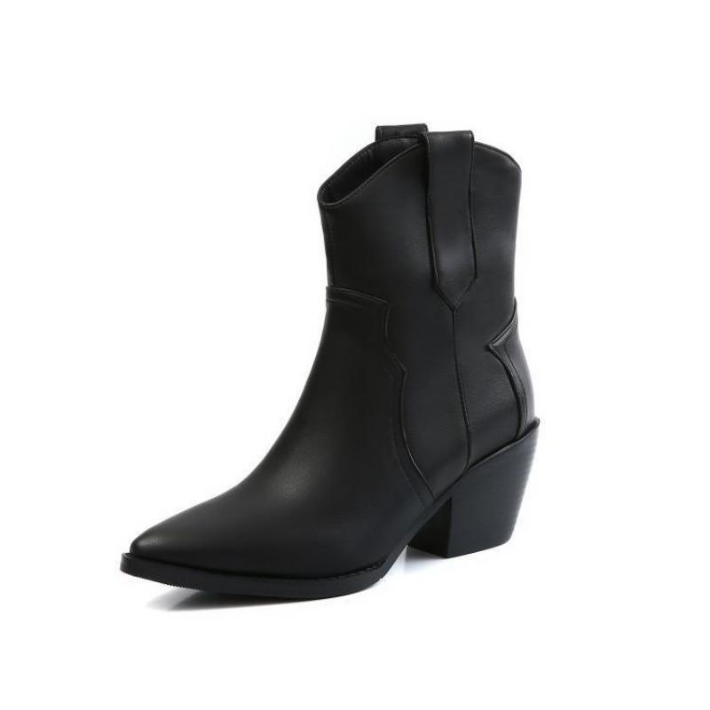 

Ankle Boots For Women Thick Heel Short Boots Knight Motorcycle Pointed Western Cowboy Shoes White Black