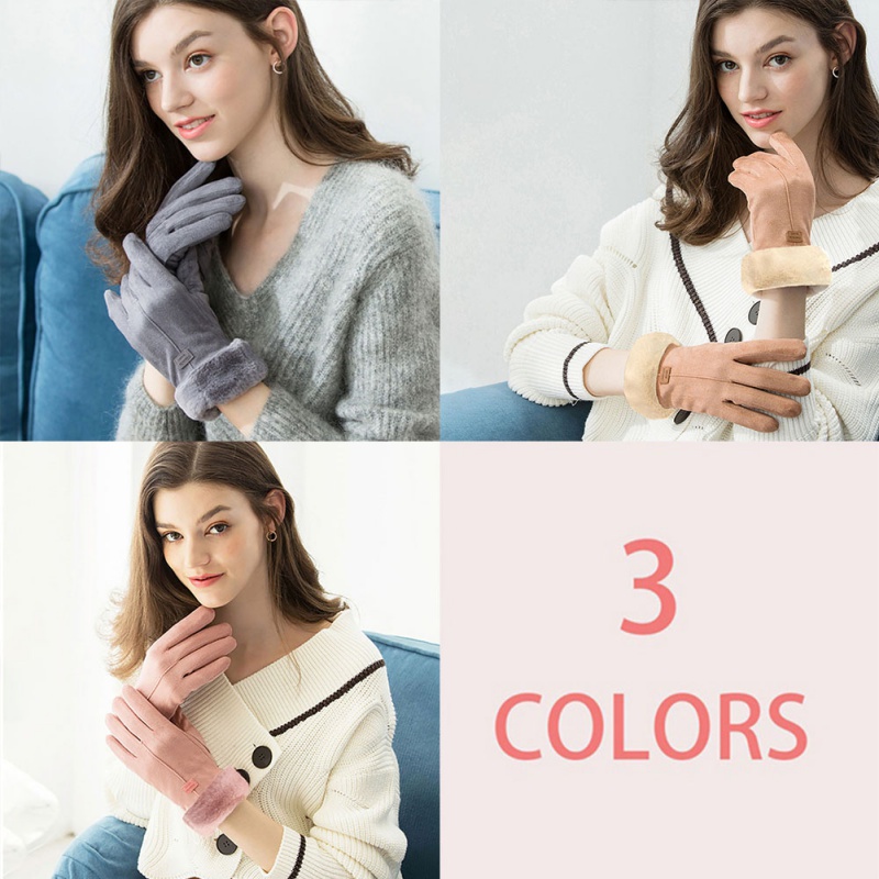 

Winter outdoor riding party windproof cold warm gloves classic plus velvet suede ladies gloves