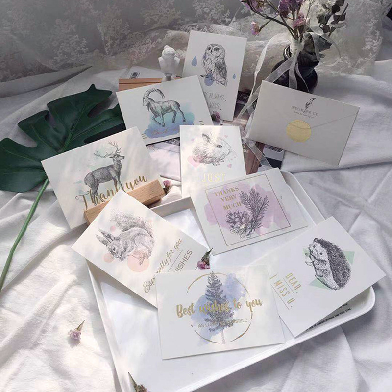 

10pcs Hot Stamping Valentine's Day Greeting Card Creative Thanks Single Page Card Manual DIY Children's Day Greeting