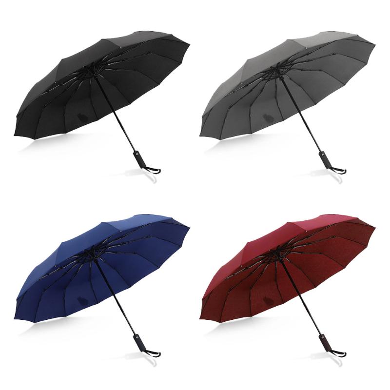 

Umbrellas Strong Wind Resistant Folding Automatic Umbrella Men Women Rain 12Ribs Large Business Portable Long Handle Parasol