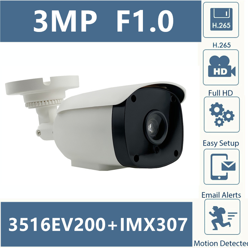 

F1.0 Lens IP Camera Sony IMX307+3516EV200 H.265 3MP 2304*1296 Low illumination All Color CMS XMEYE ONVIF P2P RTSP