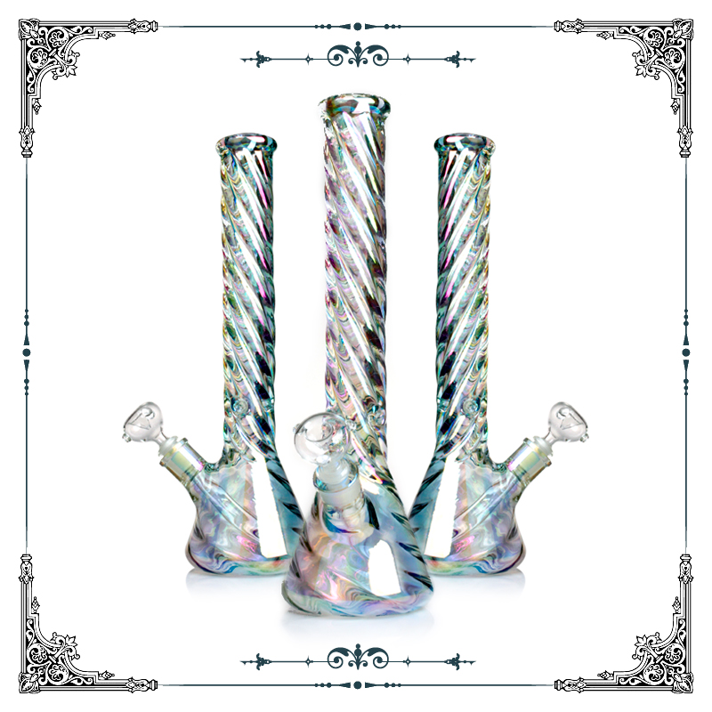 

Holographic Rainbow Glass Bong 5MM Thick Heavy Glass Water Pipes Hookah Glass Vase Shisha Smoking Pipe Beaker w/ ICE catcher