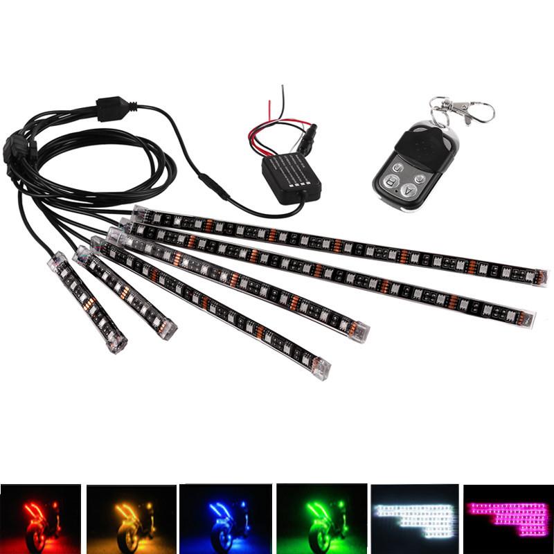 

6 Pcs LED Car Motorcycle Glow Lights Neon Strip Lamp RGB Voice Control Glow Light SMD 72 LEDs Flexible Neon Strips Kit