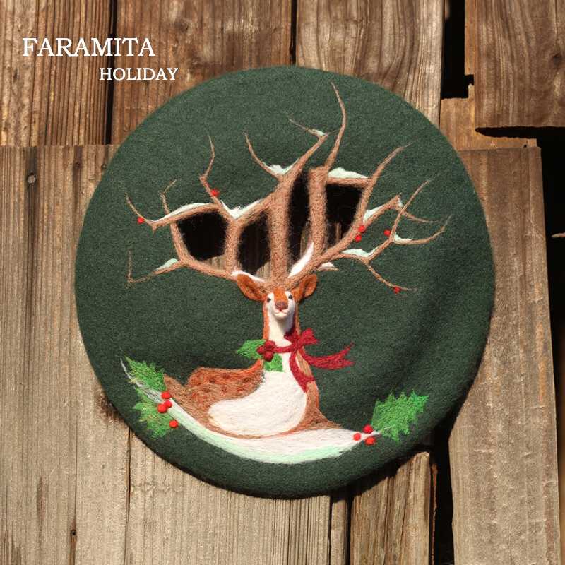 

Faramita Holiday Women Handmade Hollow Design Novelty French Berets 100% Wool Felt Fawn Forest Grove Beret Individuality Hats, Coffe