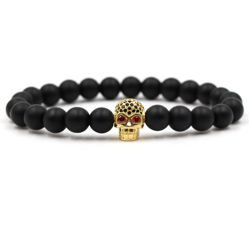 

2020 fashion Men's Natural Stone Bracelets set couple Volcanic stone skull beads lucky Bracelets&bangles Jewelry for men gift