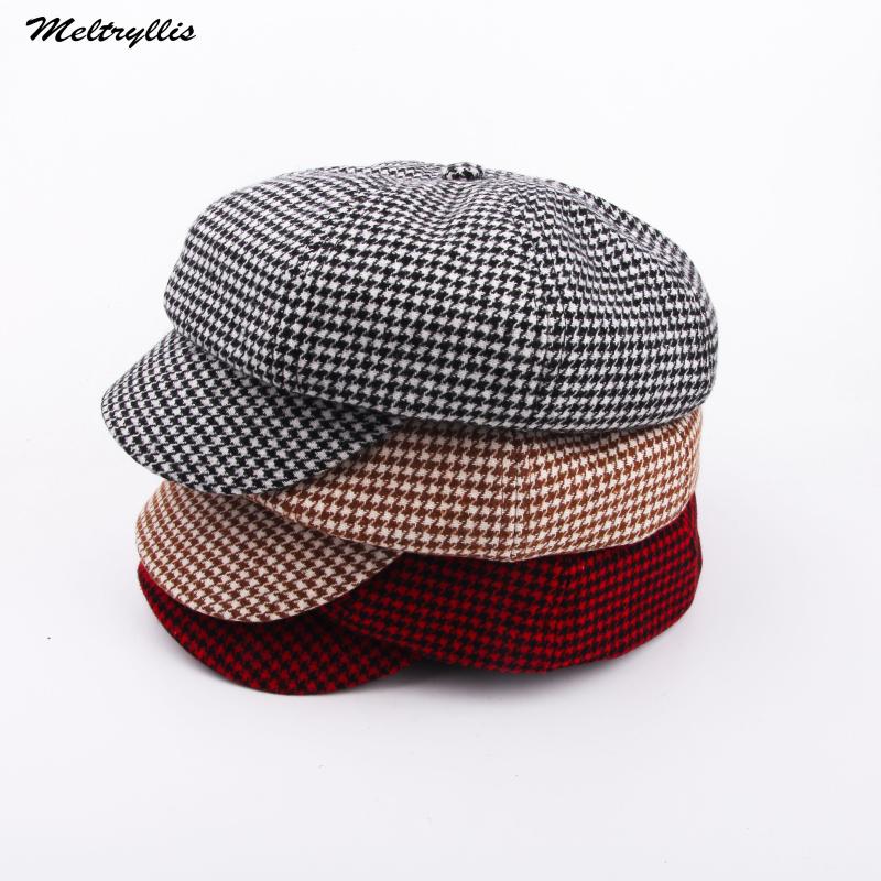 

Meltryllis] 2020 New Retro Art Octagonal Hat for Women Autumn Winter Casual Plaid Artist British Style Berets Woolen Woman Hats, Red