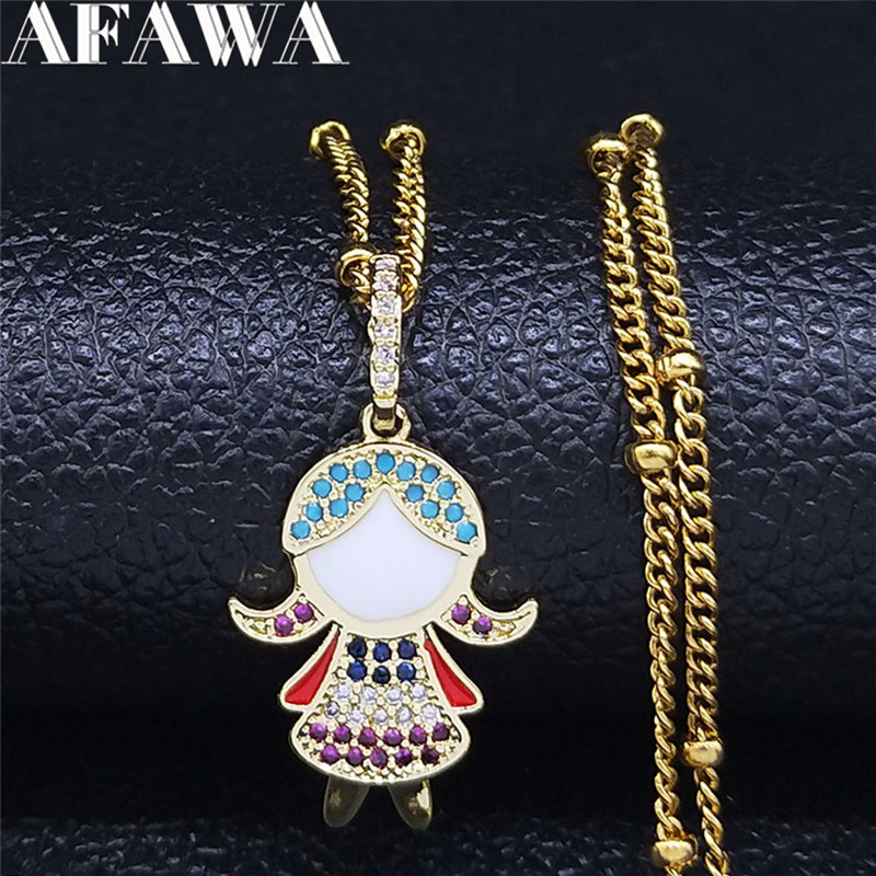 

2020 Cut Girl Zircon Copper Stainless Steel Necklace Women Gold Color Small Chain Necklace Jewelry accessoires femme NC118S01