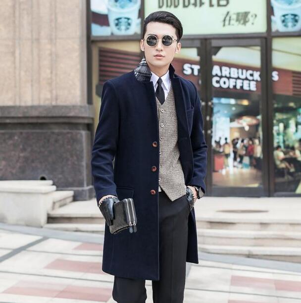 

Black khaki long sleeve suit collar wool coat men jackets and coats mens slim wool single buttons winter blue trench coats 9XL