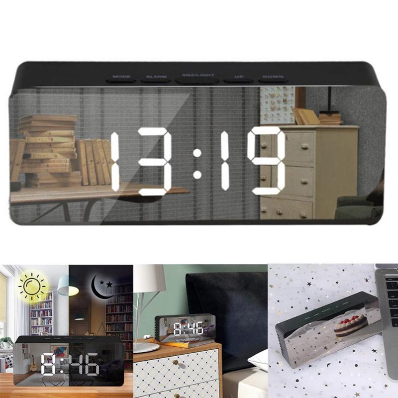 

LED Mirror Alarm Clock Digital Snooze Table Clock Wake Up Light Electronic Large Time Temperature Display Home Decoration