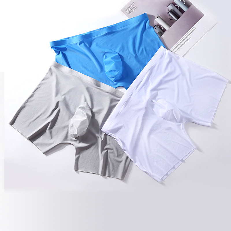 

2psc/lot Transparent Sexy Men Seamless One-piece Integrated Boxers Thin Breathable Cool Pure Colour Ice Silk Fitted Underwear, Grey and black