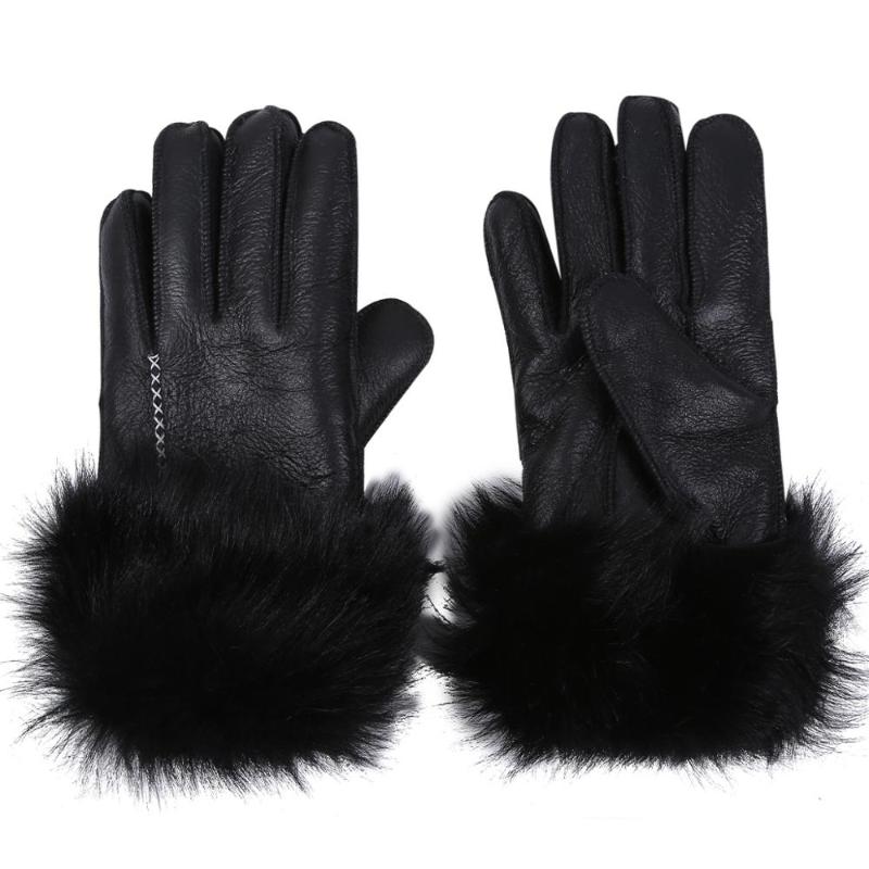 

2020 new fashion women sheepskin glove anti leahter winter warm long wool cuff