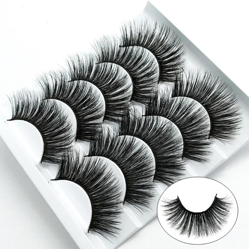 

5 Pairs 3D Soft Faux Mink False Eyelashes Thick Handmade Wispy Fluffy Cross Long Lashes Natural Eyelash Extension Makeup Tools