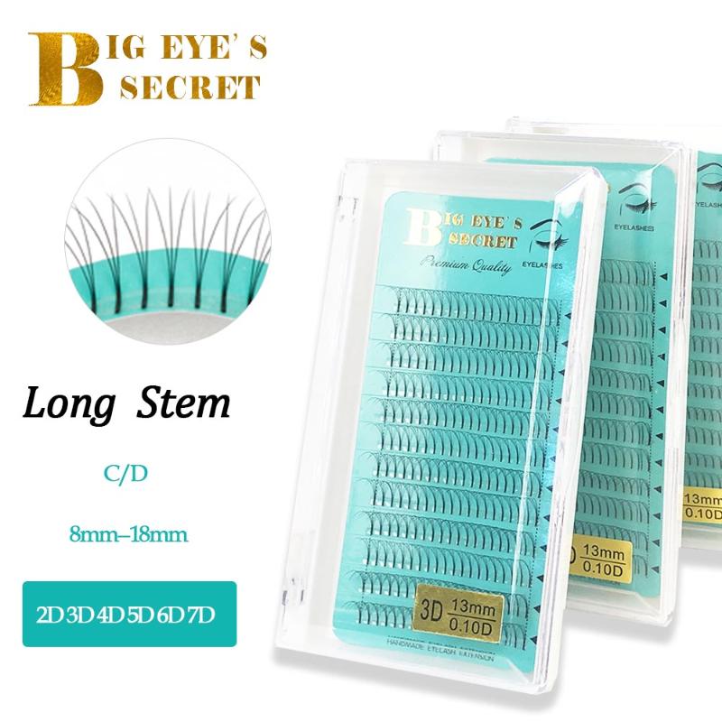 

BES 1 Tray Long Stem Russian Volume Lashes Extension 2D 0.15mm Thickness Premade Fans Eyelashes Extensions Russian Volume Fans