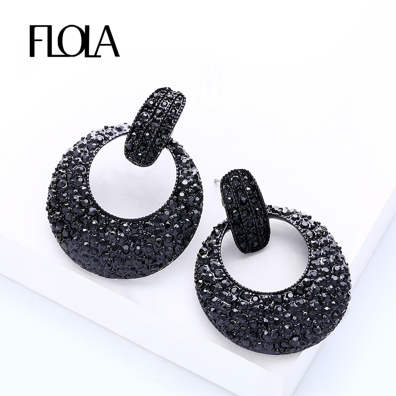 

FLOLA New Fashion Crystal 2020 Round Earrings Black Punk Hoop Statement Earrings Jewelry Dangle Rhinestone Jewelry Brinco ersm30