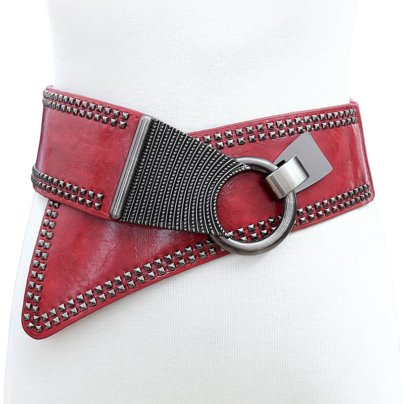 

Retro Wide Belts for Women Loose Wide Corset Belt Rocking Chair Fashion Belt Gold Metal Rivet Buckle for Dress, Black