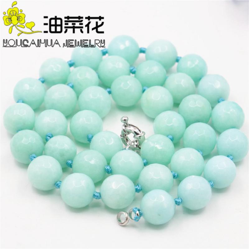 

New 10mm Light Blue Natural Chalcedony Beads Necklace Women Girls Round Hand Made Stone 18inch DIY Fashion Jewelry Making Design