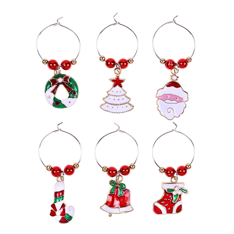 

6Pcs Christmas Cup Decoration Rings Wine Glass Pendants for Home Table Decoration Party