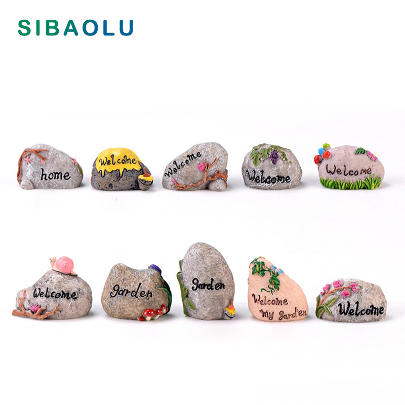 

Flower Welcome Garden Stone Road Sign figurine fairy garden Artificial Resin Craft home miniature decoration DIY accessories