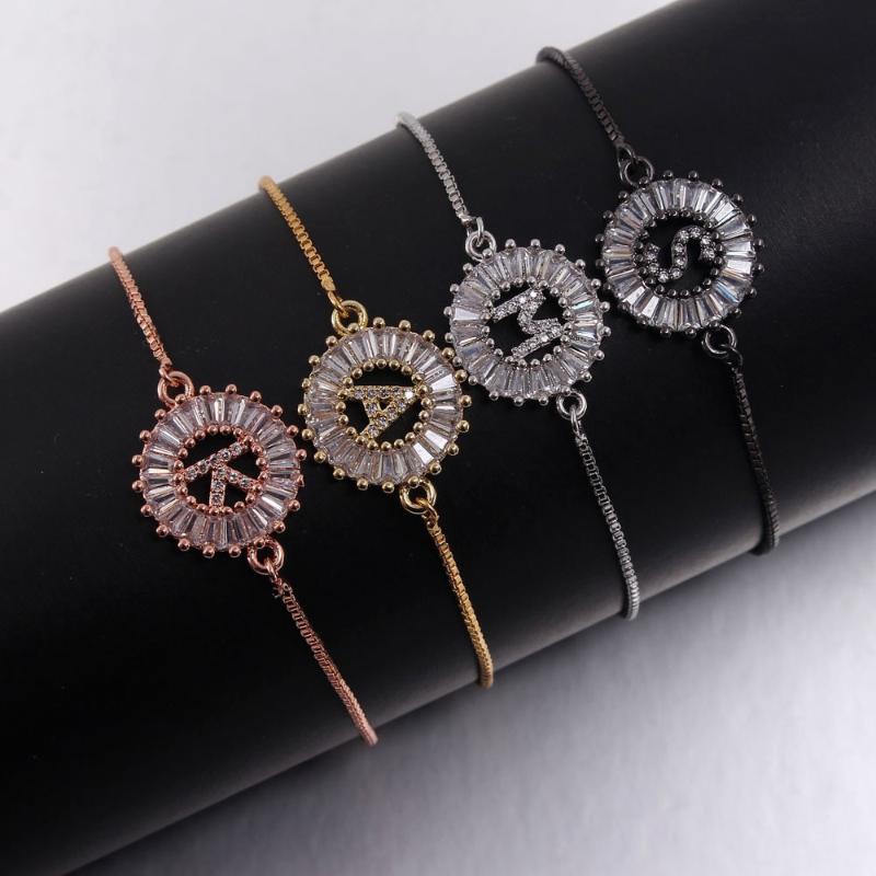 

2020 women Cubic zircon 26 Alphabet Letter Charm Bracelet Femme snake Chain Adjustable Bracelets for Women Jewelry best gift