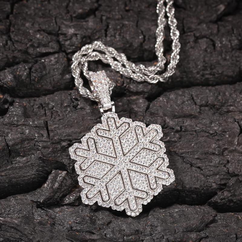 

Snowflake Shape Pendant Necklace Combination Words Chain Full Iced Out Cubic Zirconia Hip Hop Fashion Men Women Jewelry