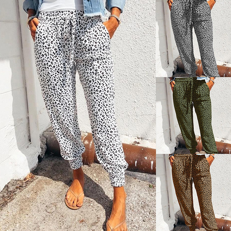

Women Designer Casual Loose Pants Leopard Camo Printed Trousers Womens Female Elastic Micro Fiber Long Pants Office Lady Trousers S-2XL, White