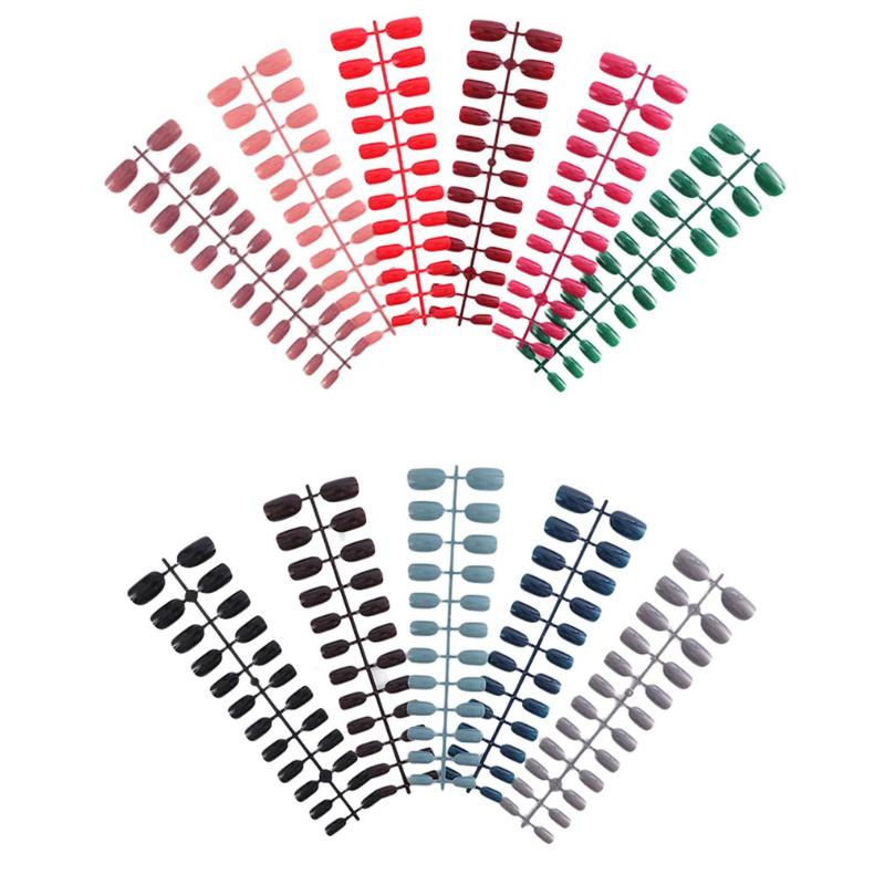 

10sets of Mixed Colors Short Press on Square False Nail Tips Full Cover Fake Press on Nail Tips Adhesive is Available
