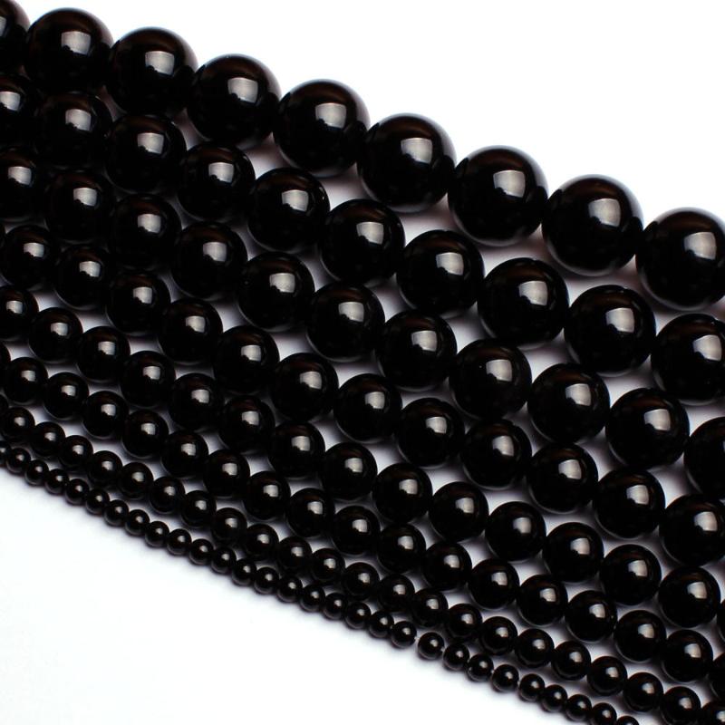 

High Quality Round Natural Black Agates Onyx Bracelet Necklace Jewelry Gems Loose Beads 15Inch 2,3,4,5,6,8,10,12,14,16,18,20mm