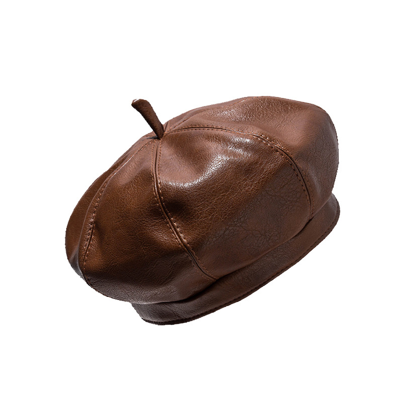 

Winter PU painter's hat british women's octagonal cap, White