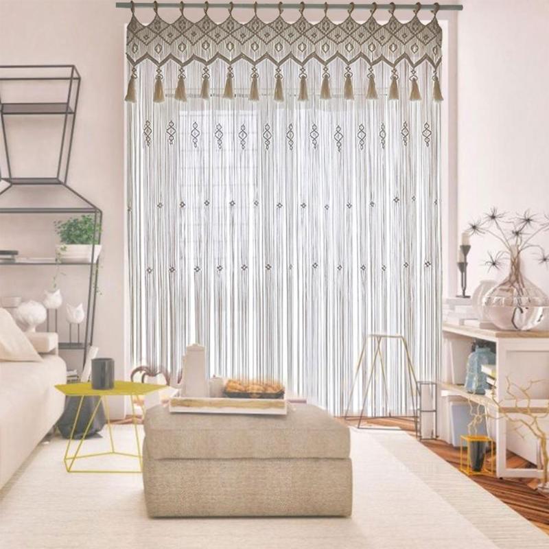 

Wall Hanging Boho Tassels Curtain Hand-woven Tapestry Window Curtain for Bedroom Wedding Background Decoration