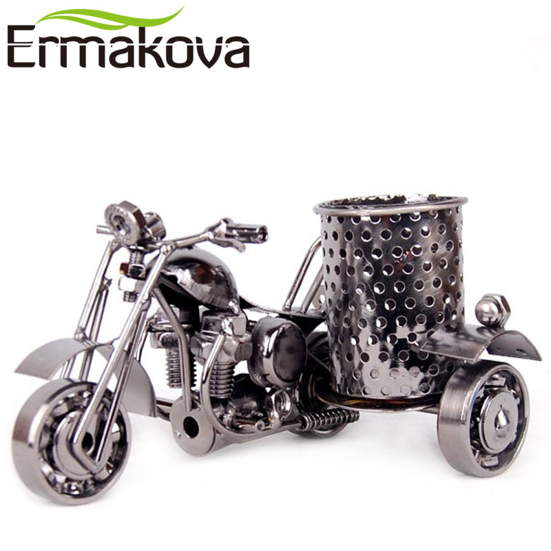 

ERMKOVA Metal Motorcycle Model Retro Motorbike Model Pencil Cup Antique Motor Bicycle Pen Container Holder Home Office Decor