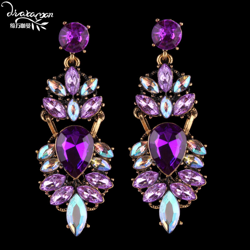 

Dvacaman Brand Wedding Bridal Statement Crystal Earrings Women Purple Rhinestone Drop Dangle Earrings Party Jewelry Femme Bijoux Baroque