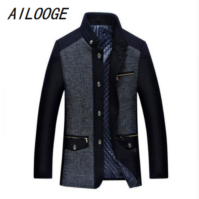 

AILOOGE 2020 Men's Winter Jacket New Fashion Personality Wool Mens coat Men Plus cotton Coat Business Casual Overcoat