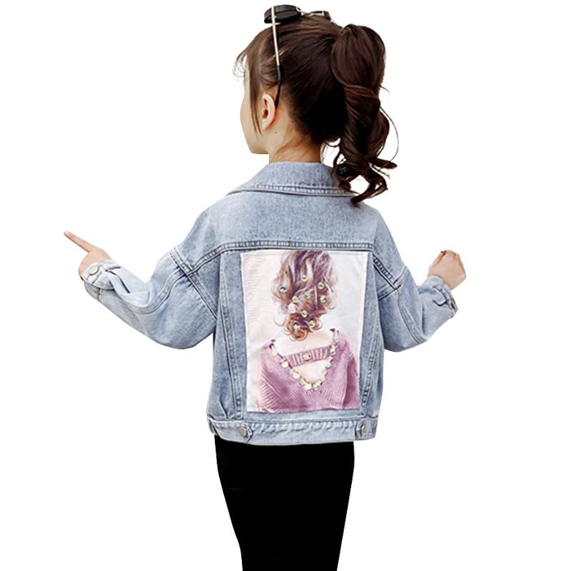 

Coat For Girl Floral Pattern Girl Denim Jacket Outerwear Patchwork Children's Coat Casual Style Children's Clothes, As picture